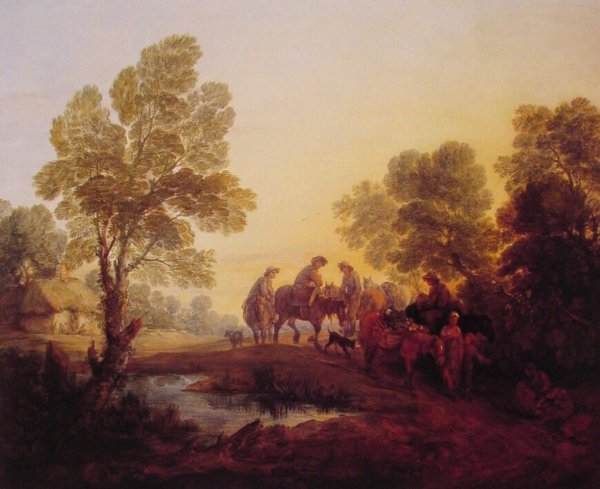 Evening Landscape - Peasants and Mounted Figures