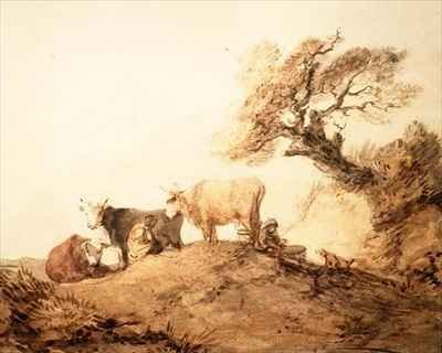 Cattle with Drovers and a Dog under a Tree