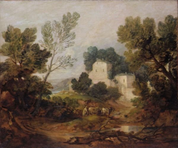 Wooded Landscape With A Driver And Cattle And A Distant Mansion