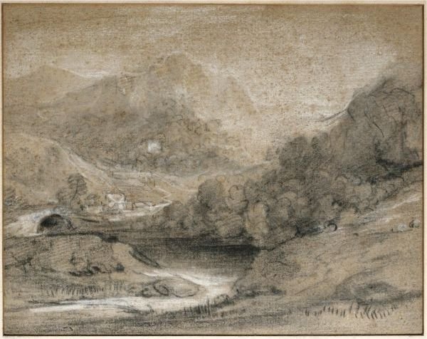 Wooded Mountain Landscape With River And Buildings