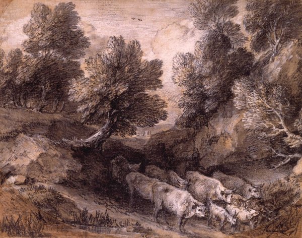 Wooded Landscape with Cattle and Goats