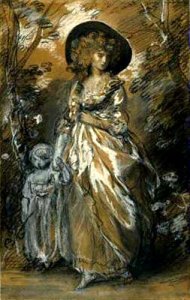 A Lady Walking in a Garden with a Child