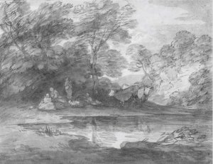 Figures and cattle in a wooded landscape