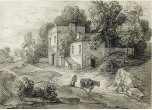 Wooded Landscape With Mansion, Figure And Packhorse