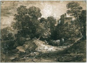 Wooded Landscape With Herdsman And Cattle, A Building Beyond To The Right